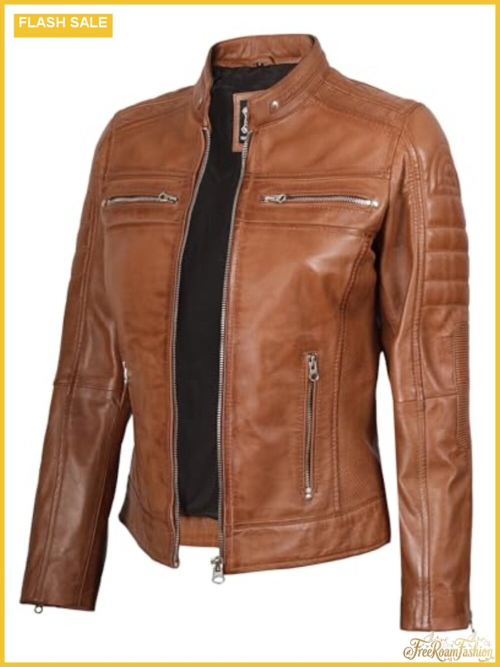 Real Lambskin Leather Jacket Women Cafe Racer Zip Pockets Regular Fit